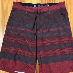 OP Men’s Red and Black Striped Flat Front Shorts